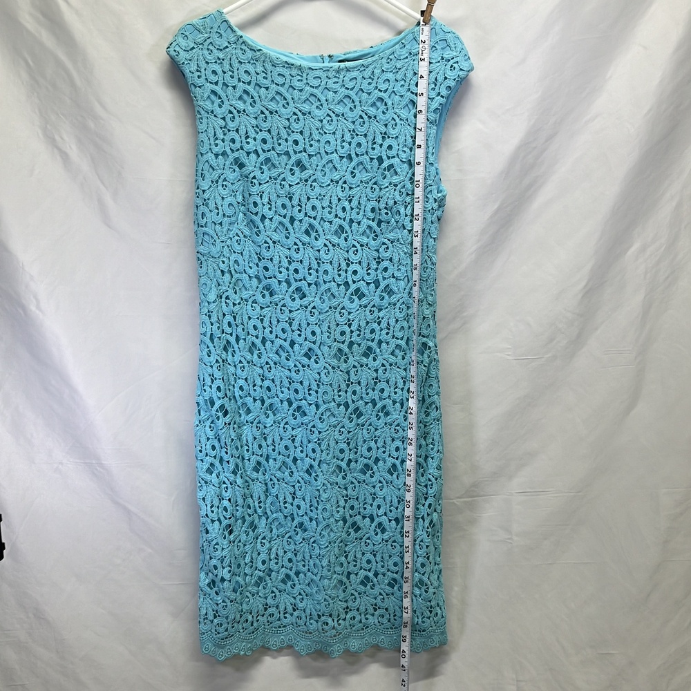 Lauren Ralph Lauren Turquoise Womens Cotton Floral Lace Overlay Sheath Dress 12 - Picture 5 of 9